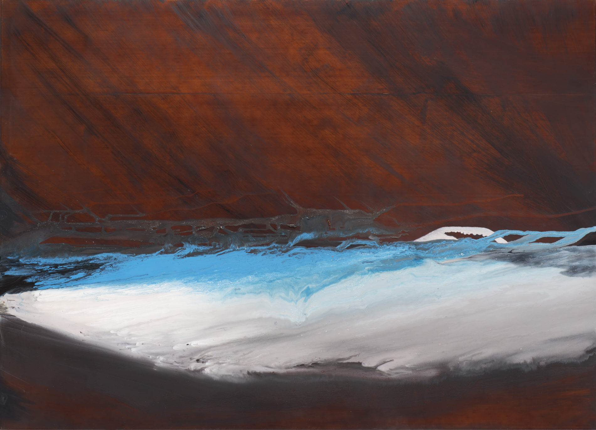 <b>č.XX SÉRIE "NO LIMITS" </b> <br>syntetická barva, lněná fermež, mahagonová deska <br>156x216 cm