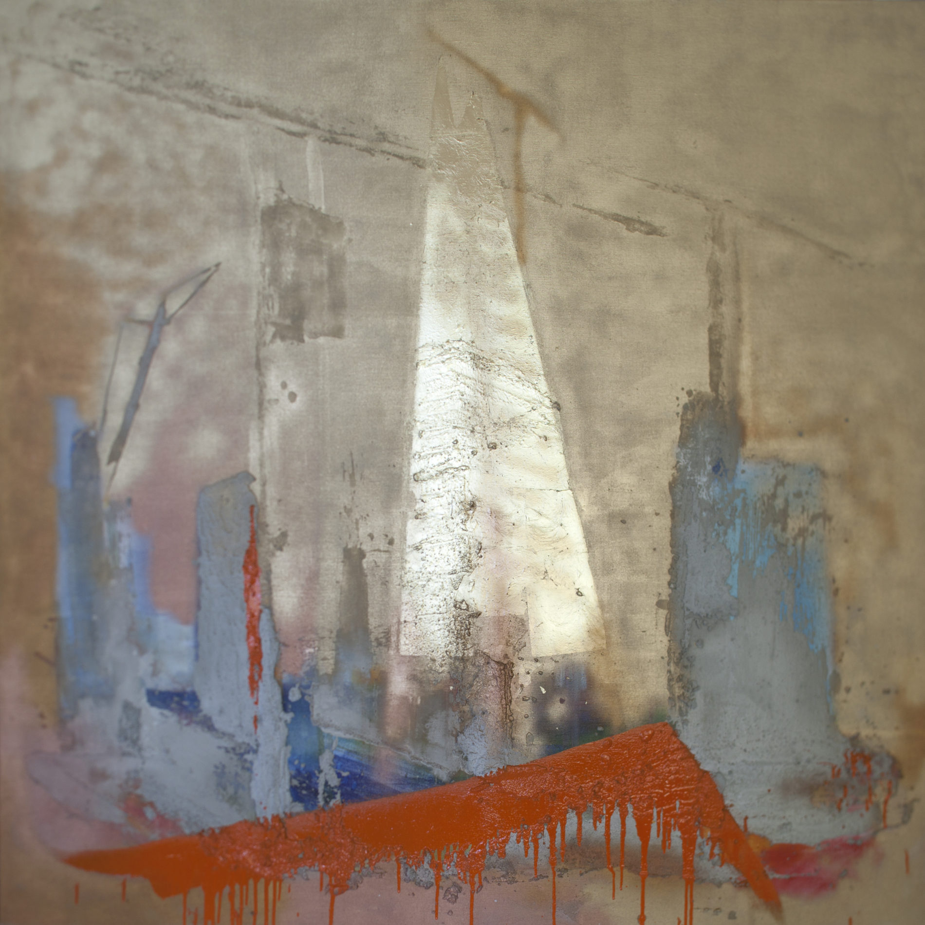 <b>Gods of Londo</b><br>olej a syntetická barva, beton, zlato<br>175X175 cm