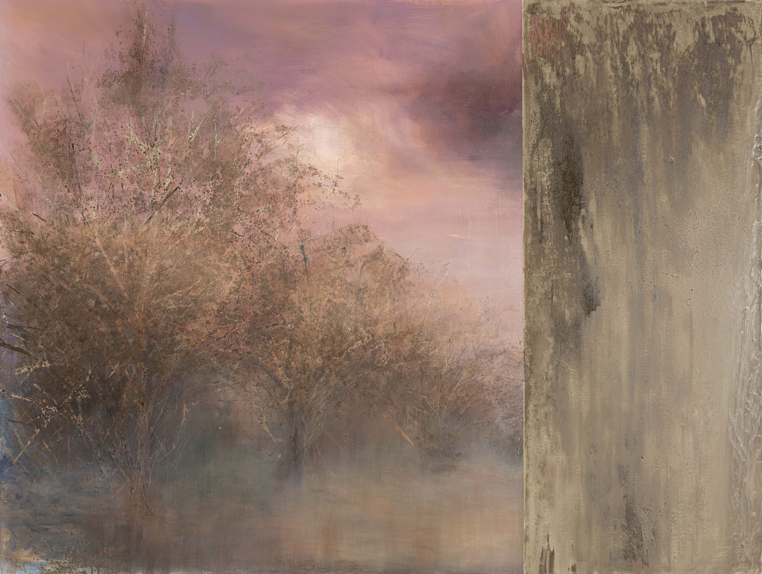 <b>Prolejzačky</b> <br>beton, syntetická barva a lak na plátně <br>212X280 cm