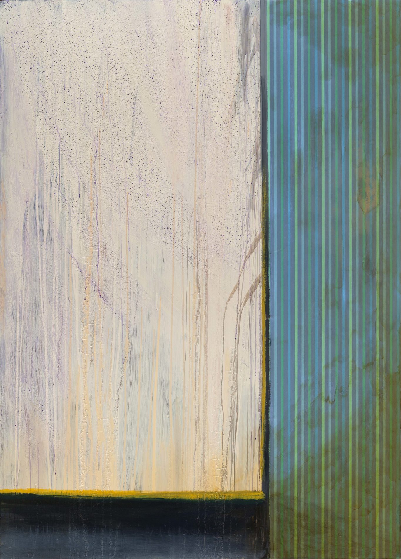 <b>Průhled I.</b><br>syntetická barva, tapeta na mahagonové desce<br>216x156 cm