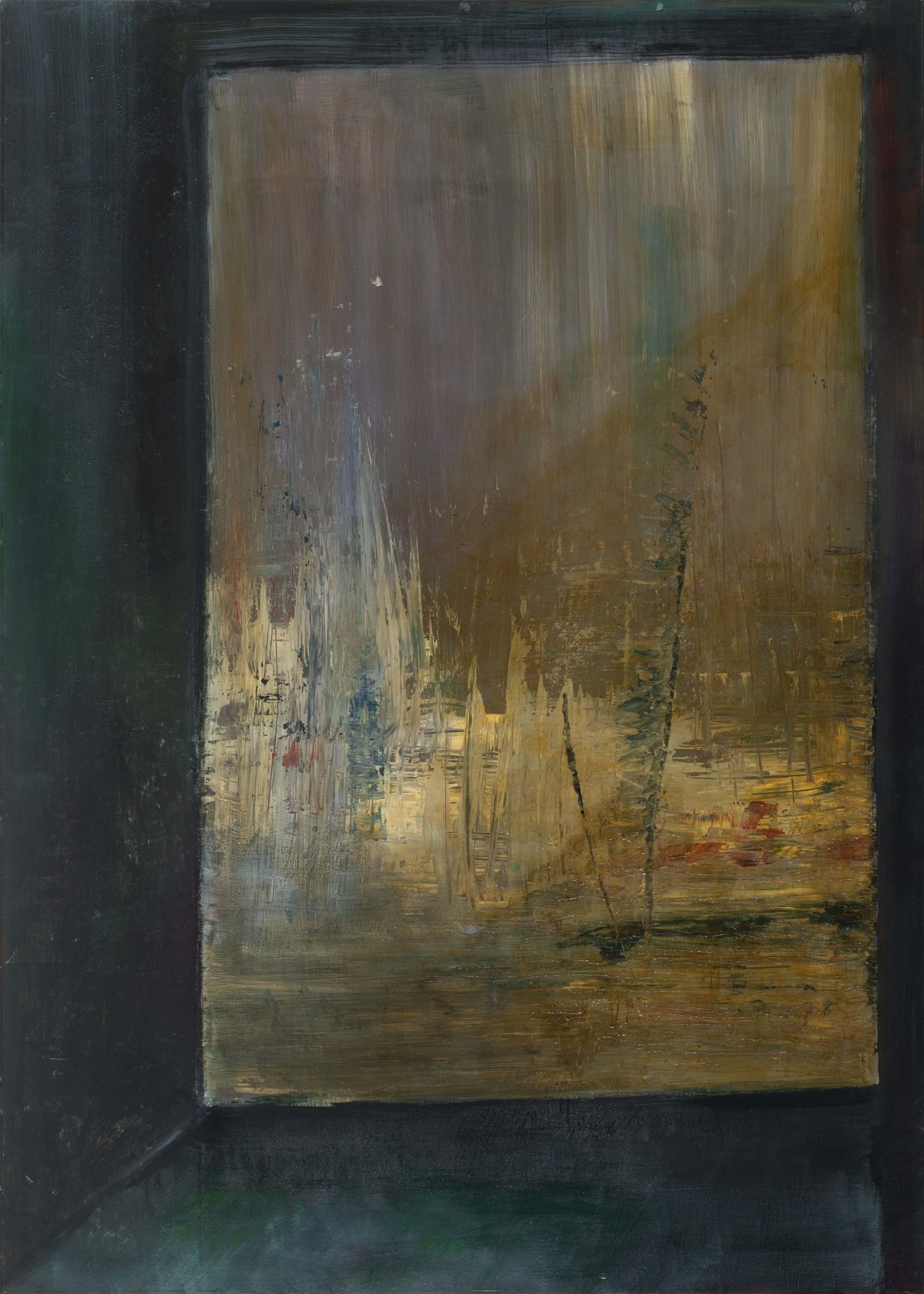 <b>Průhled II.</b><br>syntetická barva na mahagonové desce<br>216x156 cm