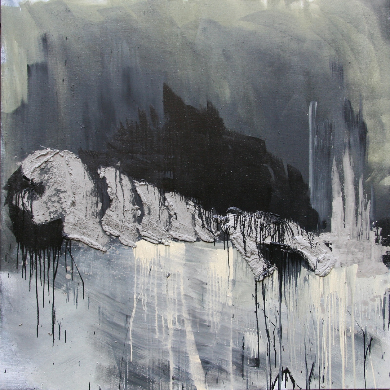 <b>Zátiší s vrtačkou</b><br>beton, syntetická barva na plátně<br>185x185 cm